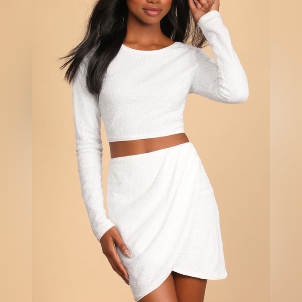 Lulu's Elegant White Long Sleeve Dress Set